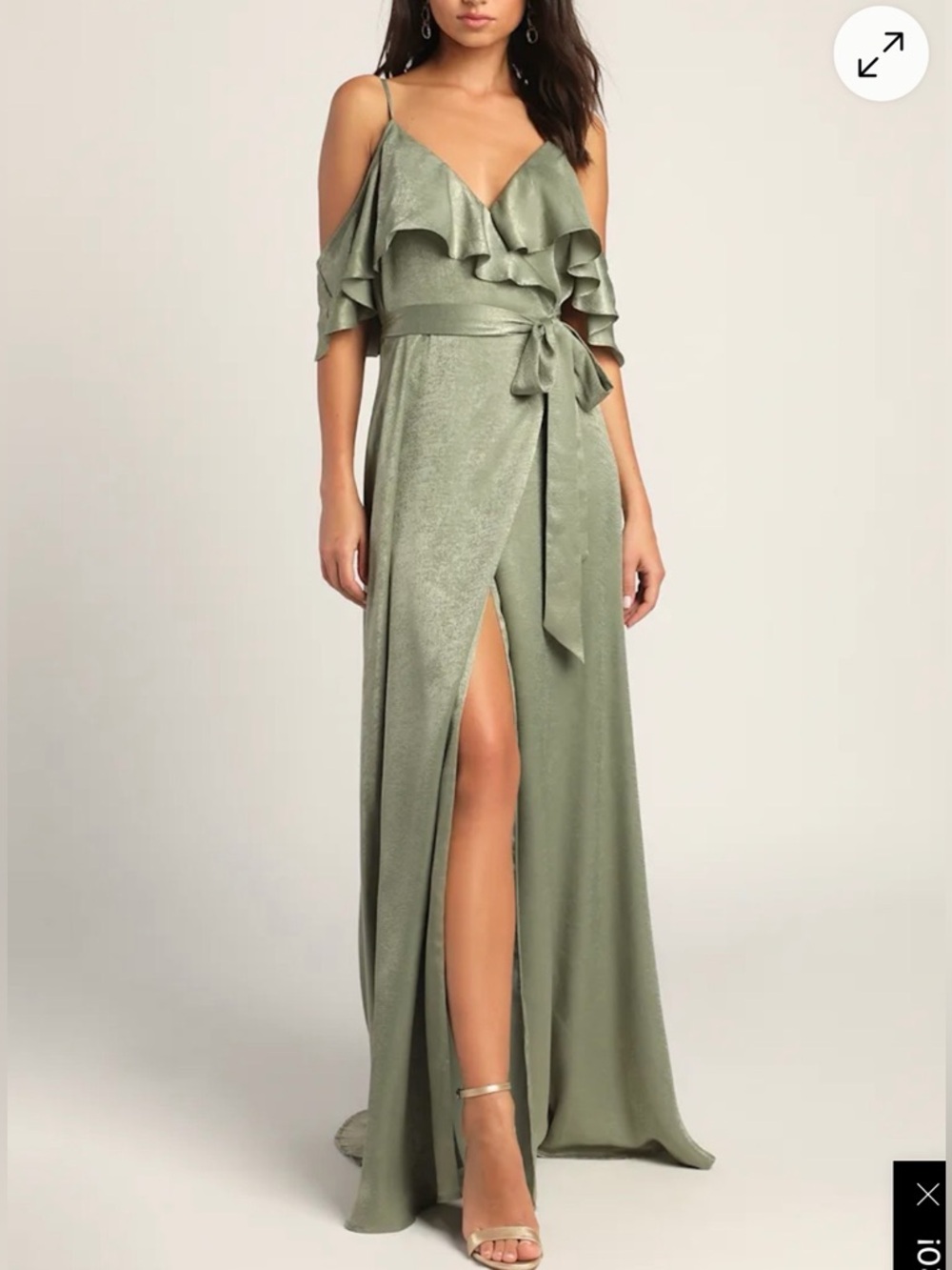 NWOT Lulus Moriah Sage Green Satin Wrap Maxi Dress Medium